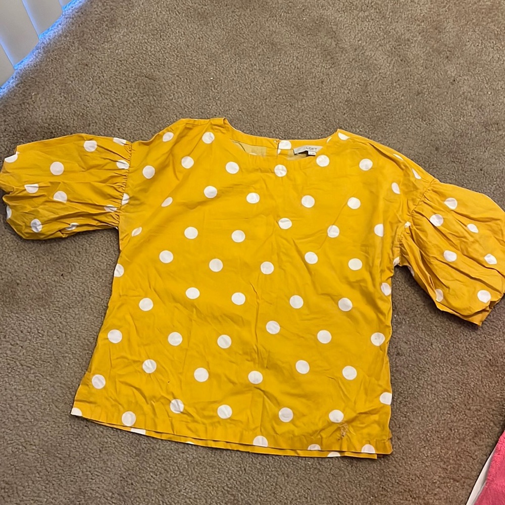 Loft yellow and white polka dot top